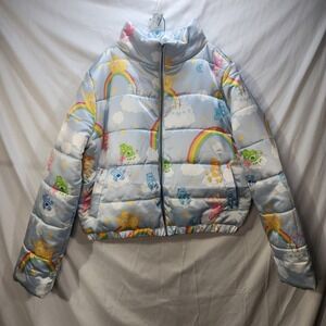Care Bears Mad Engine Women's Puffer Jacket Rainbow Cloud Print‎ Size M Cartoon